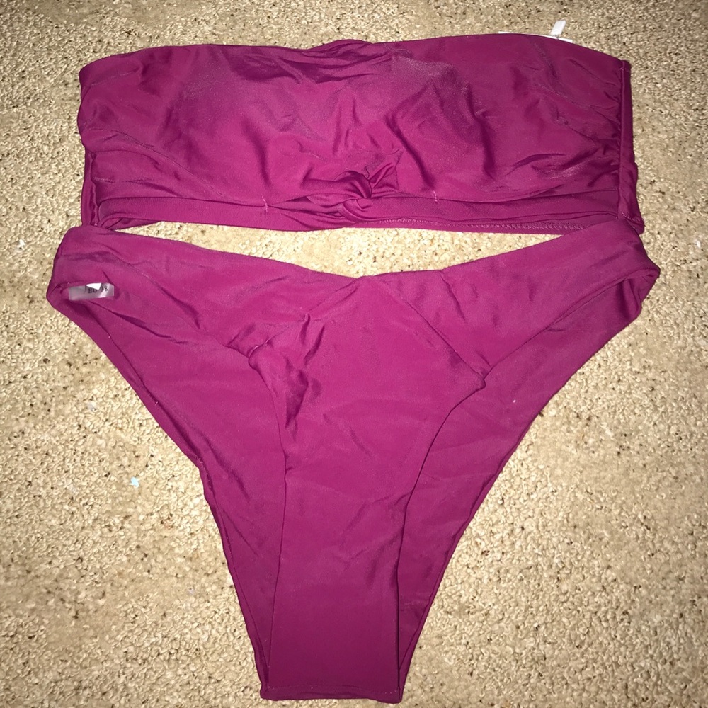 Plum high leg strapless bikini